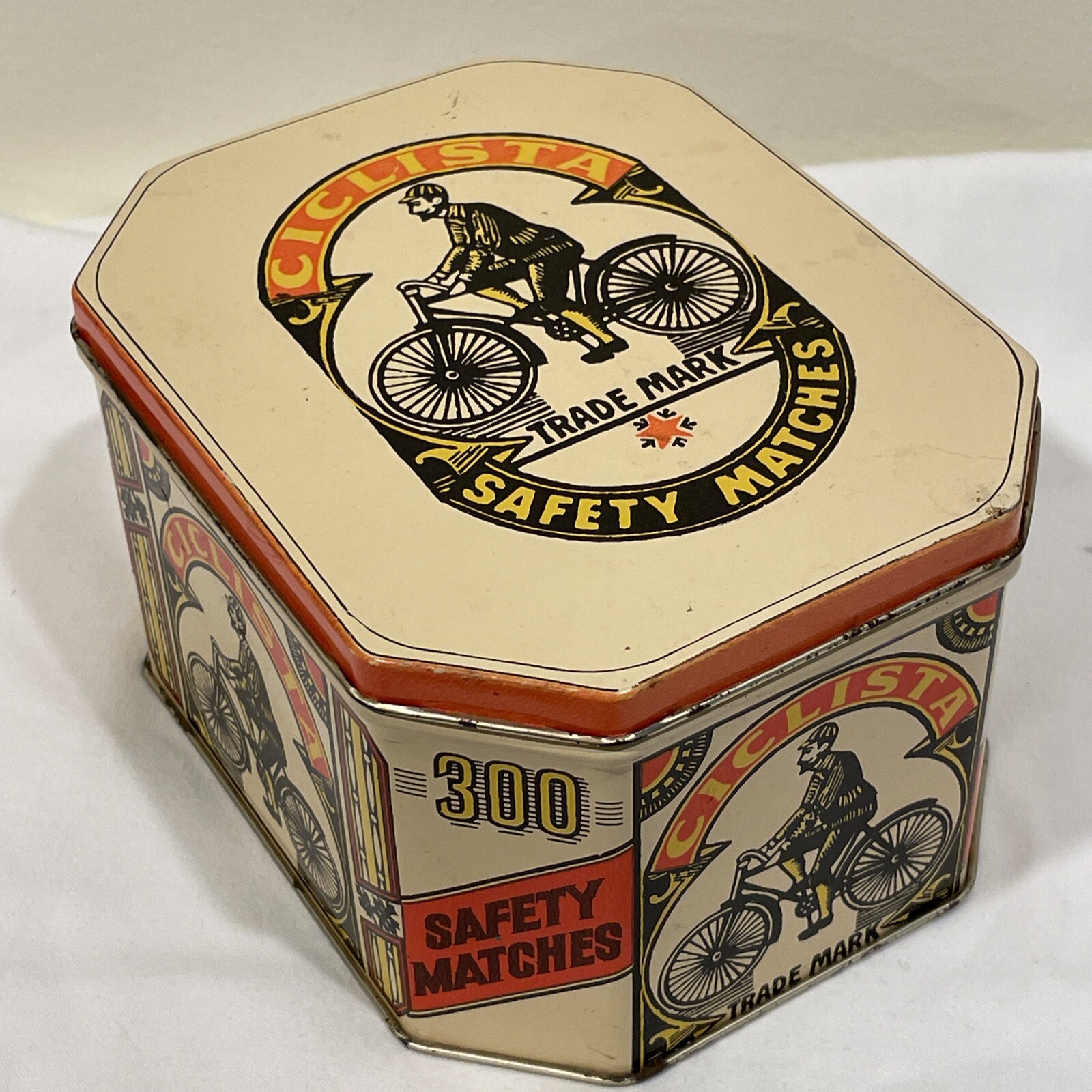 CICLISTA SAFETY MATCHES TIN BOX BRISTOL WARE BURLINGTON, NEW JERSEY MADE IN USA