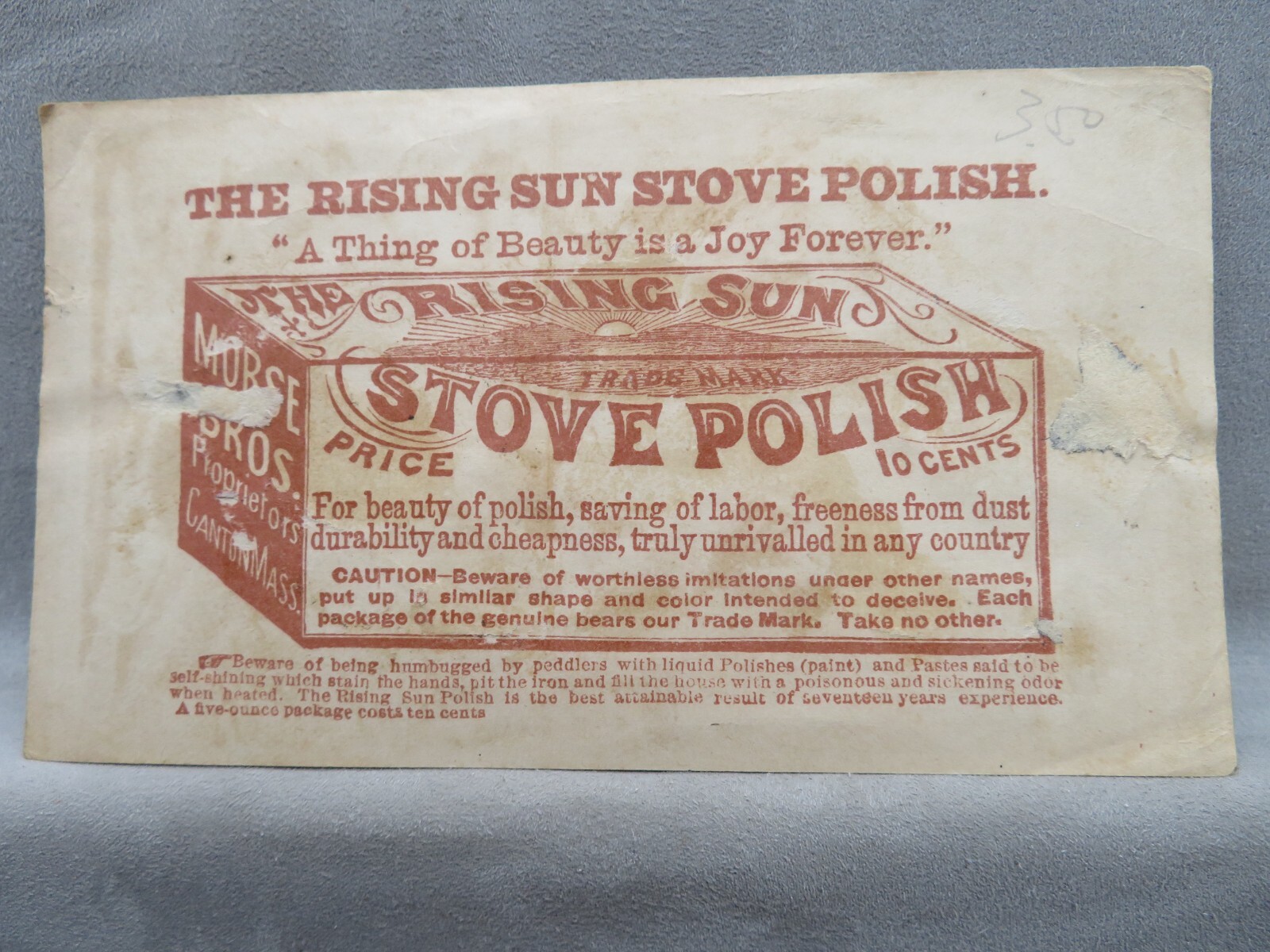 1800’s Victoria Trade Card The Rising Sun Stove Polish Humorous