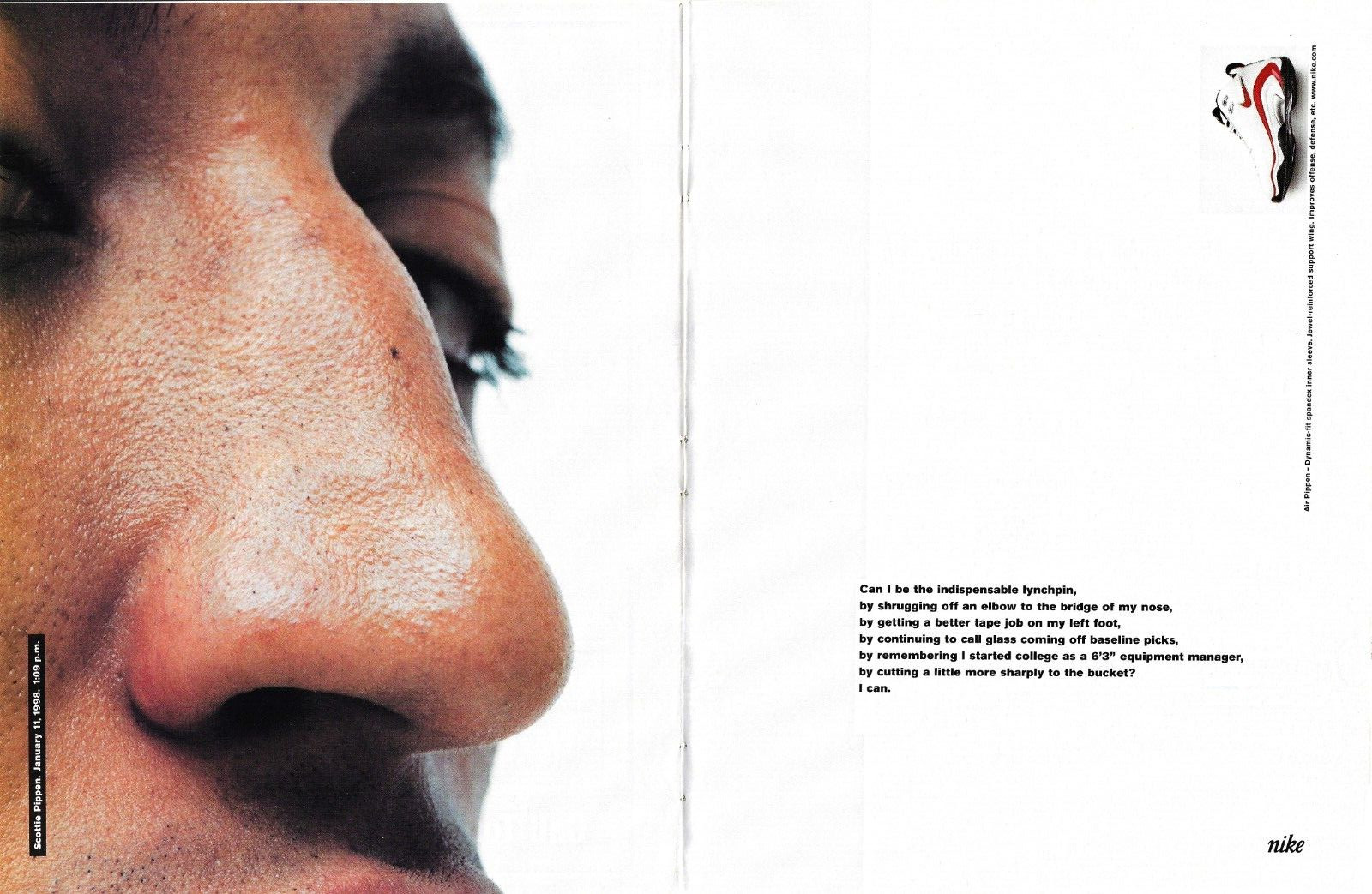 1998 Nike Air Scottie Pippen Dynamic Spandex Basketball Shoes VINTAGE PRINT AD