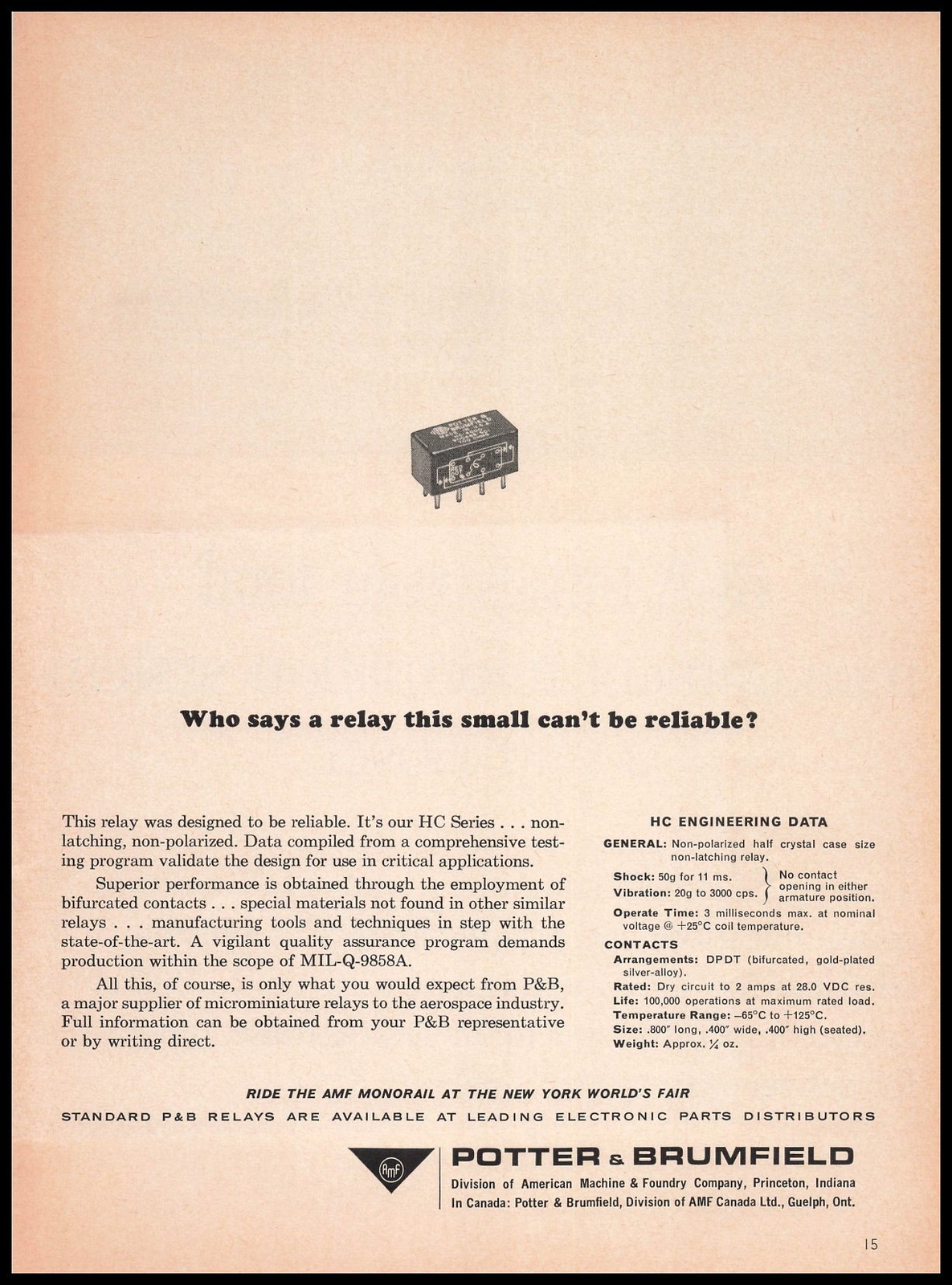 1964 Potter & Brumfield AMF Princeton Indiana HC Series Relay Vintage Print Ad