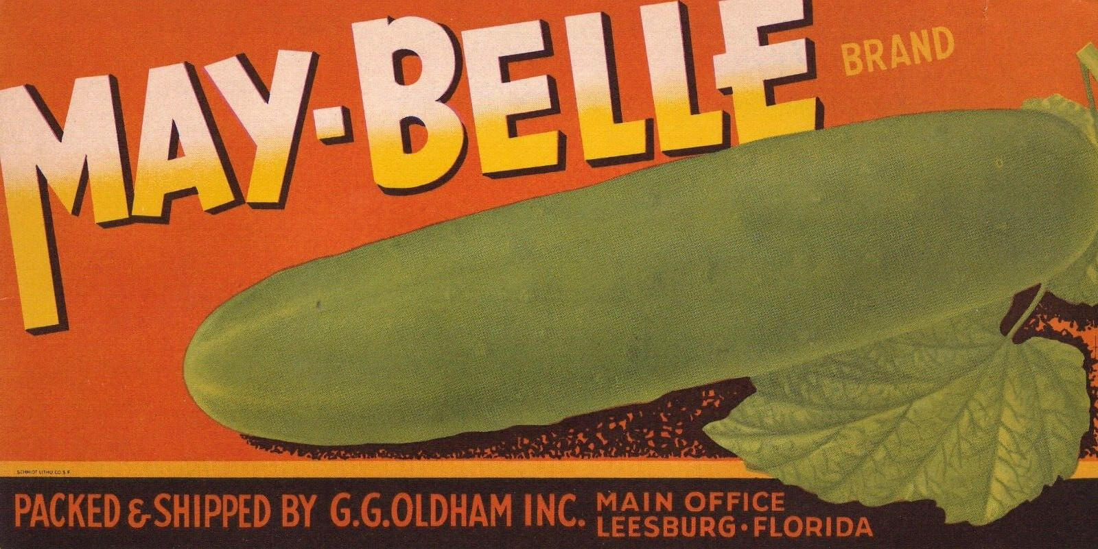 MAY-BELLE BRAND CUCUMBERS CRATE LABEL G. G. Oldham Leesburg Florida Vintage