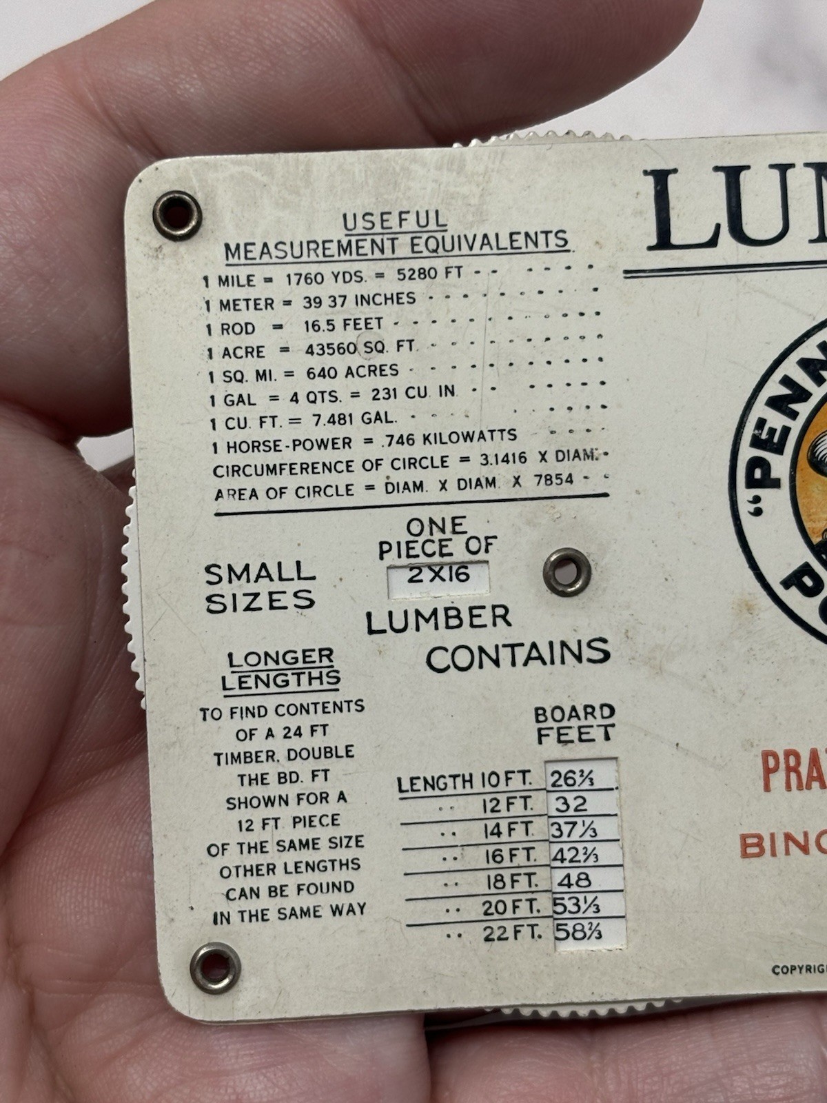 1927 Lumber Concrete Calculator Pratt Lumber Penn-Dixie Tin Cruver Advertising