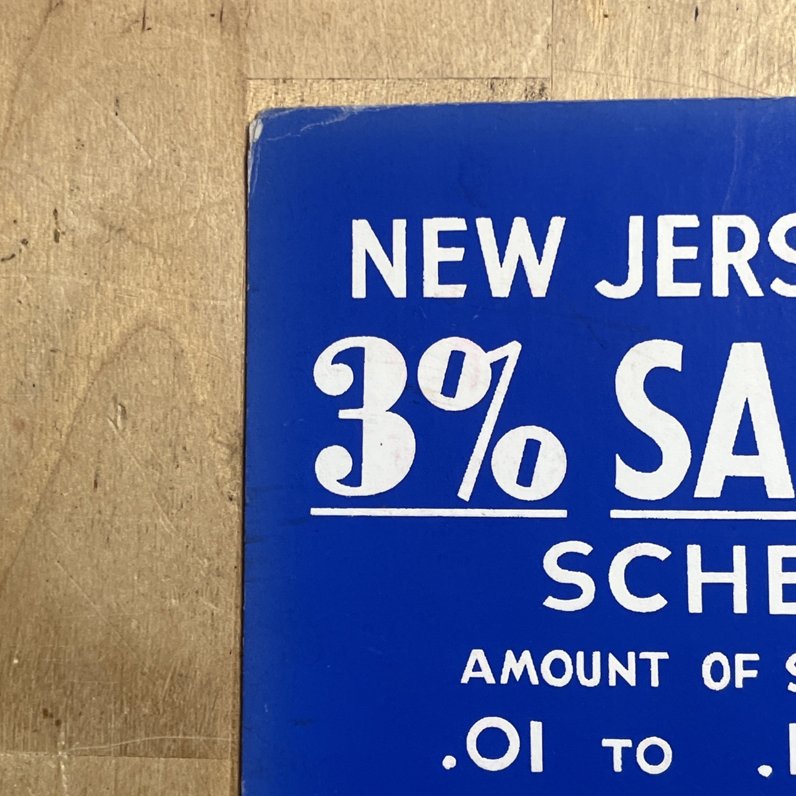 Vintage New Jersey 3% Sales Tax Store Sign Display & Store Hours – Z2