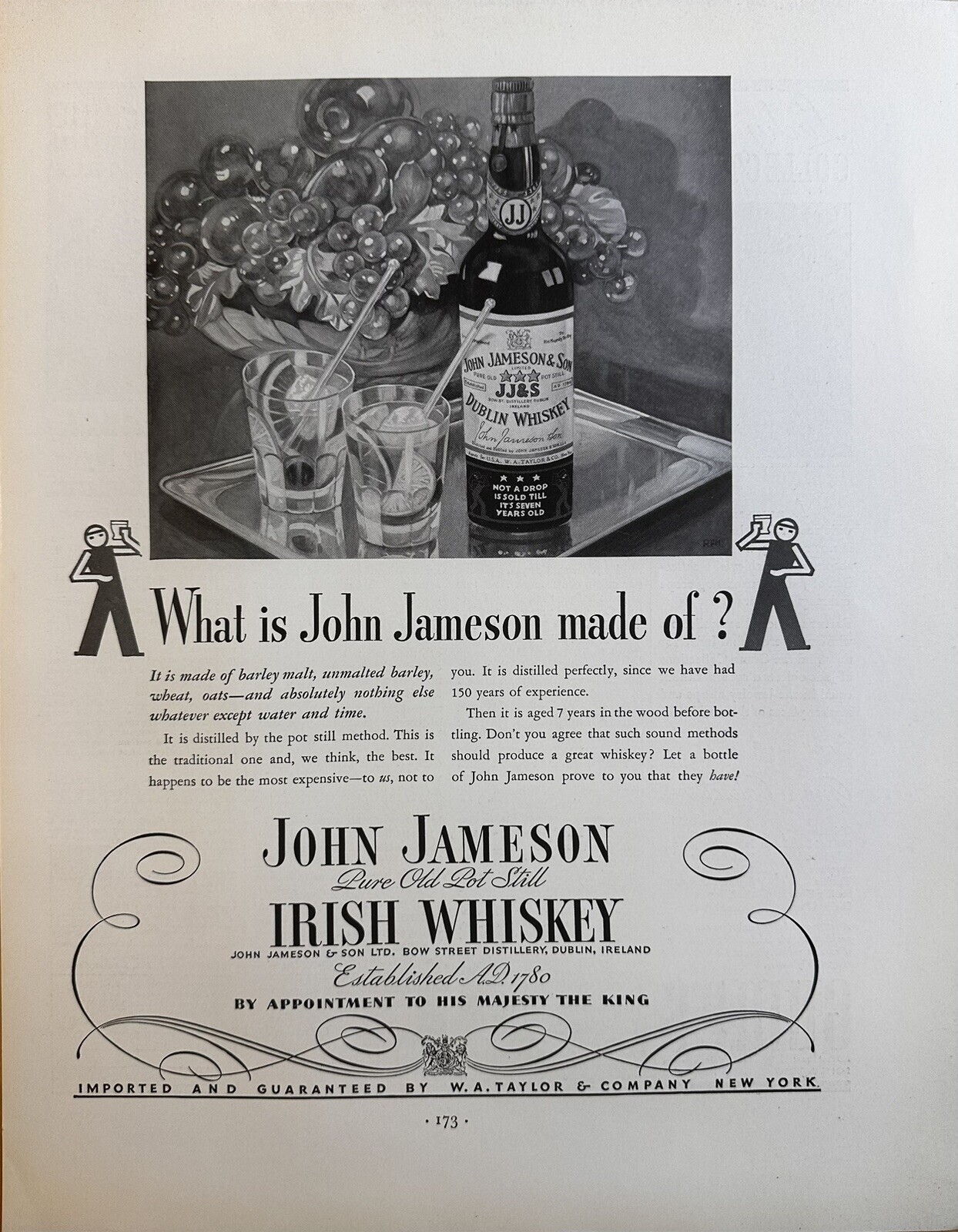 1934 John Jameson Irish Whiskey Vintage B&W Liquor Print Ad