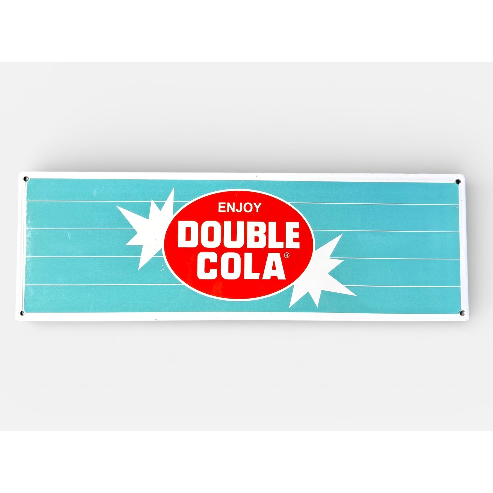 Vintage ENJOY DOUBLE COLA Porcelain Sign Soda Pop Sign 17″ x 5.5″ EUC