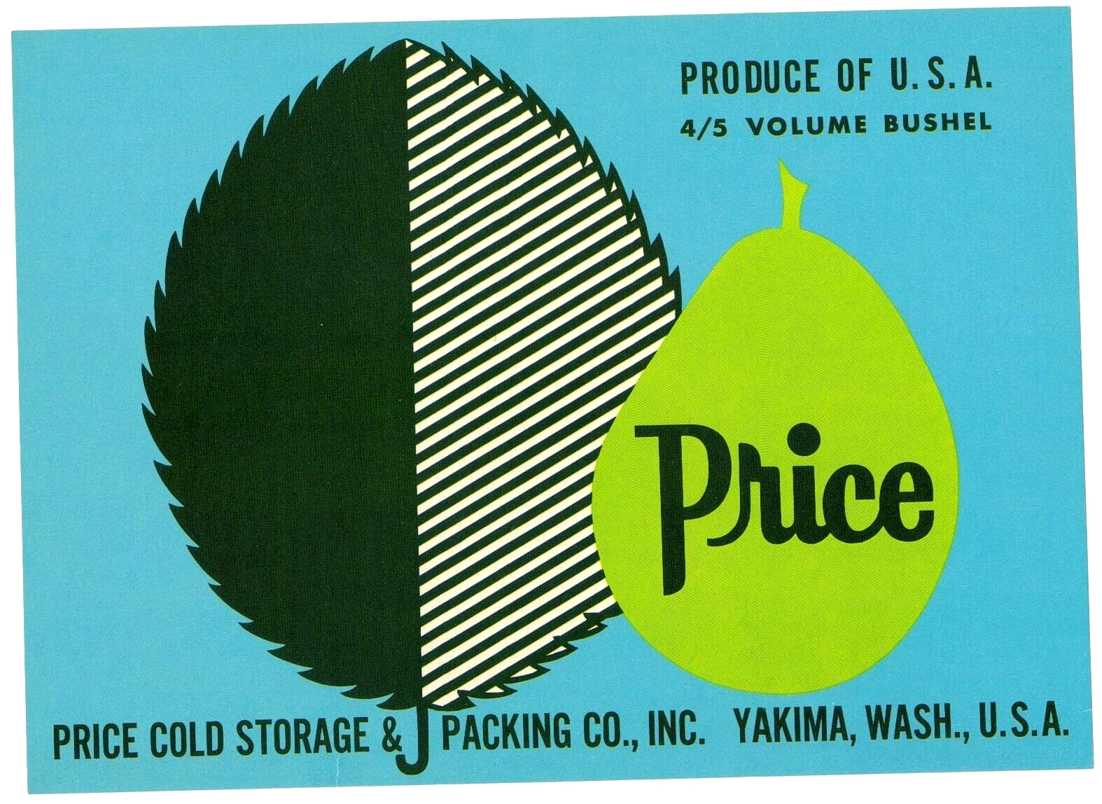 Original PRICE pear crate label Price Cold Storage & Packing Co Yakima WA groovy