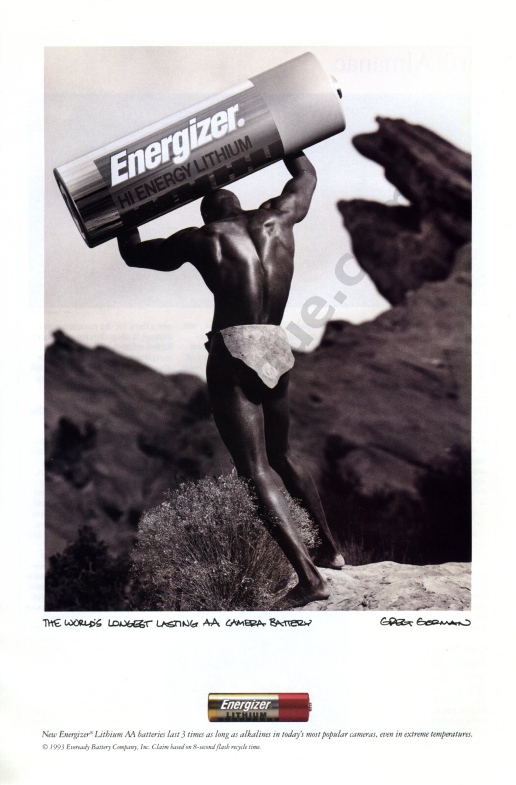 1993 Energizer Batteries Old Print AD, Photo by Greg Gorman, Wall Decor Idea!