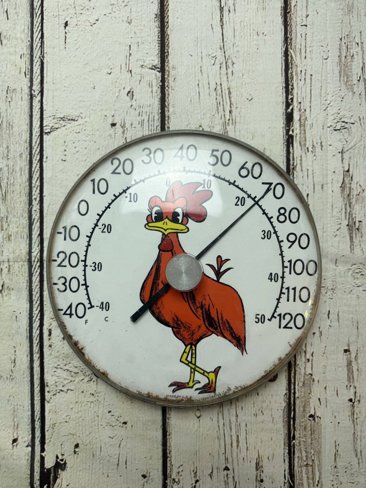 VTG Rooster Chicken Funny Humor Farmhouse Jumbo Dial Thermometer 12″ Ohio USA