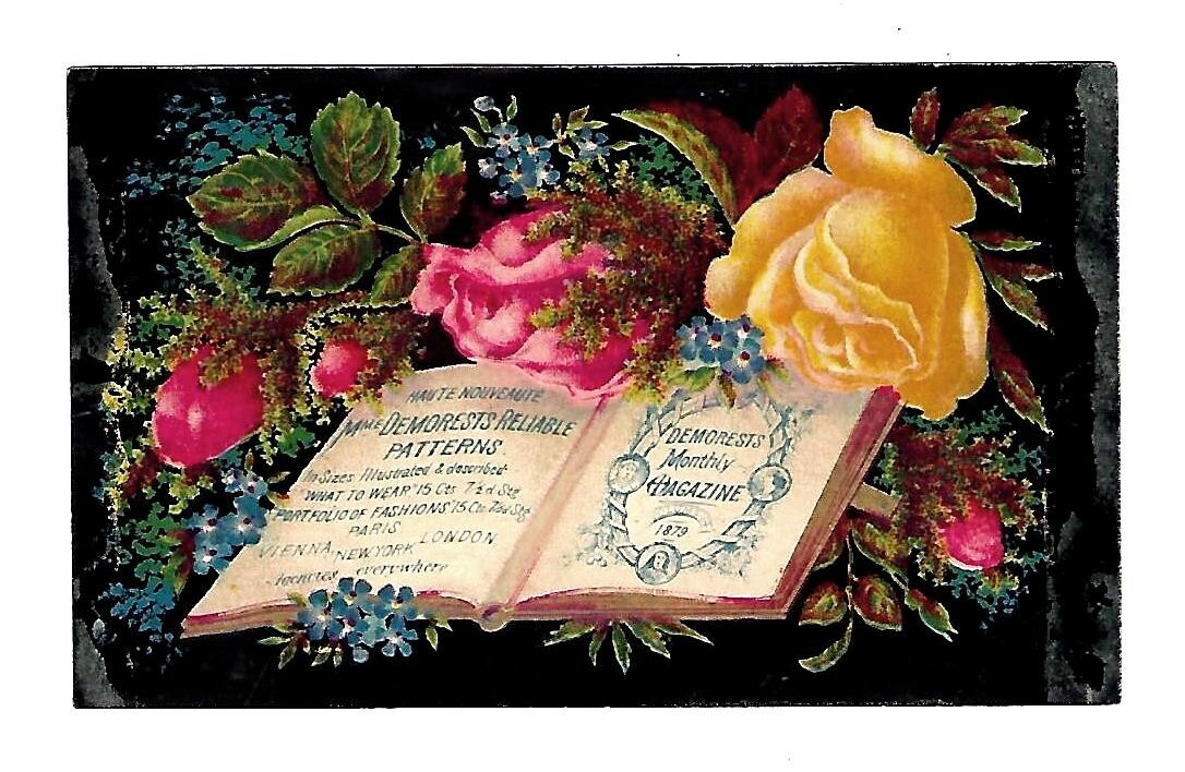 c1890 Trade Card Maison Demorest, The Worlds Model Magazine,Two Dollars Per Year