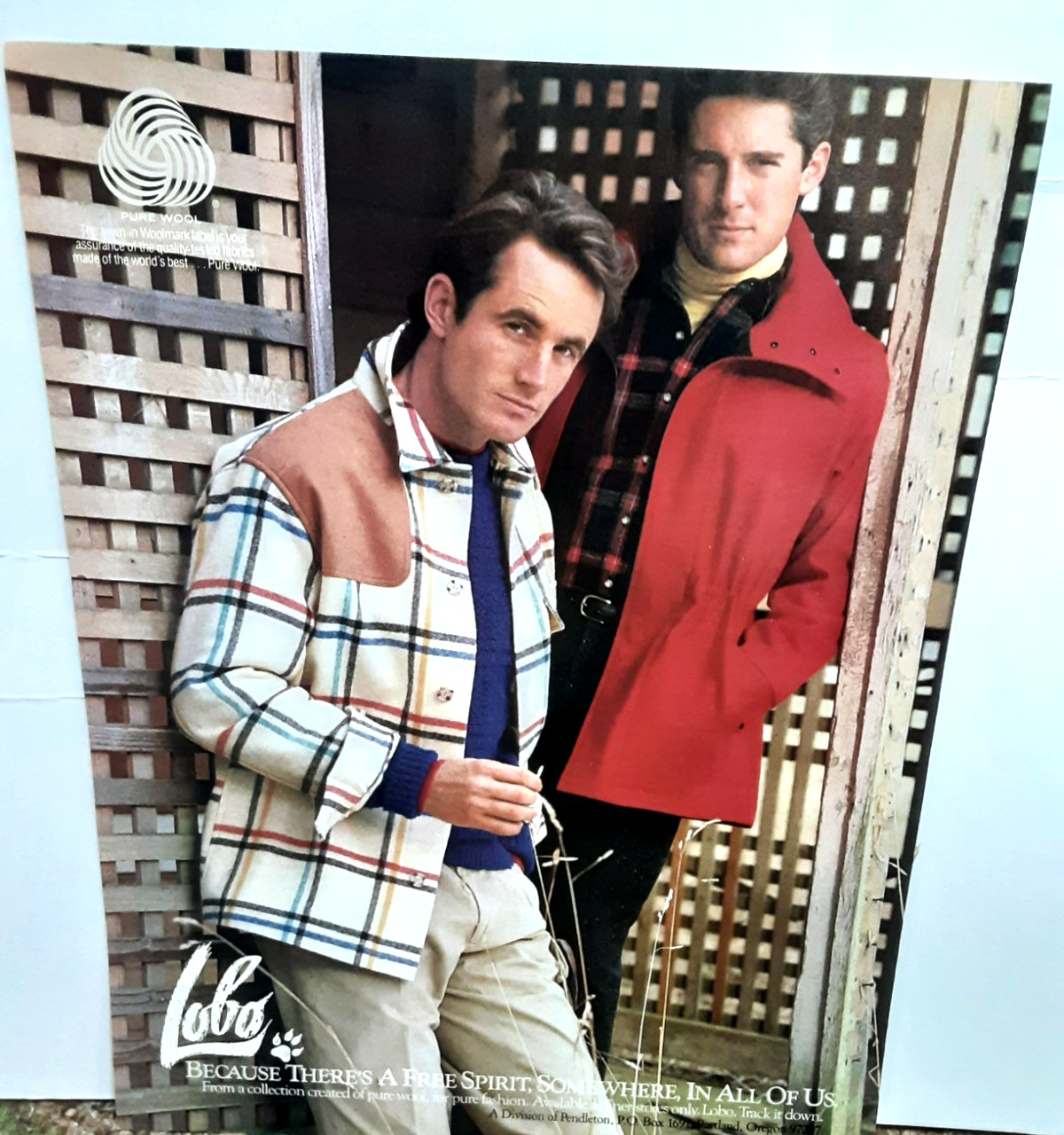 1986 Lobo by Pendleton Ad Plaid Jacket Men’s Wool Vintage Fashion Print