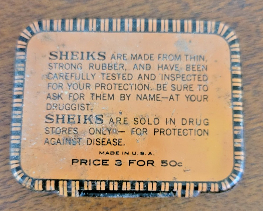 Vintage SHEIK Condom Tin Advertising Julius Schmid Inc. Prophylactic / Rubbers