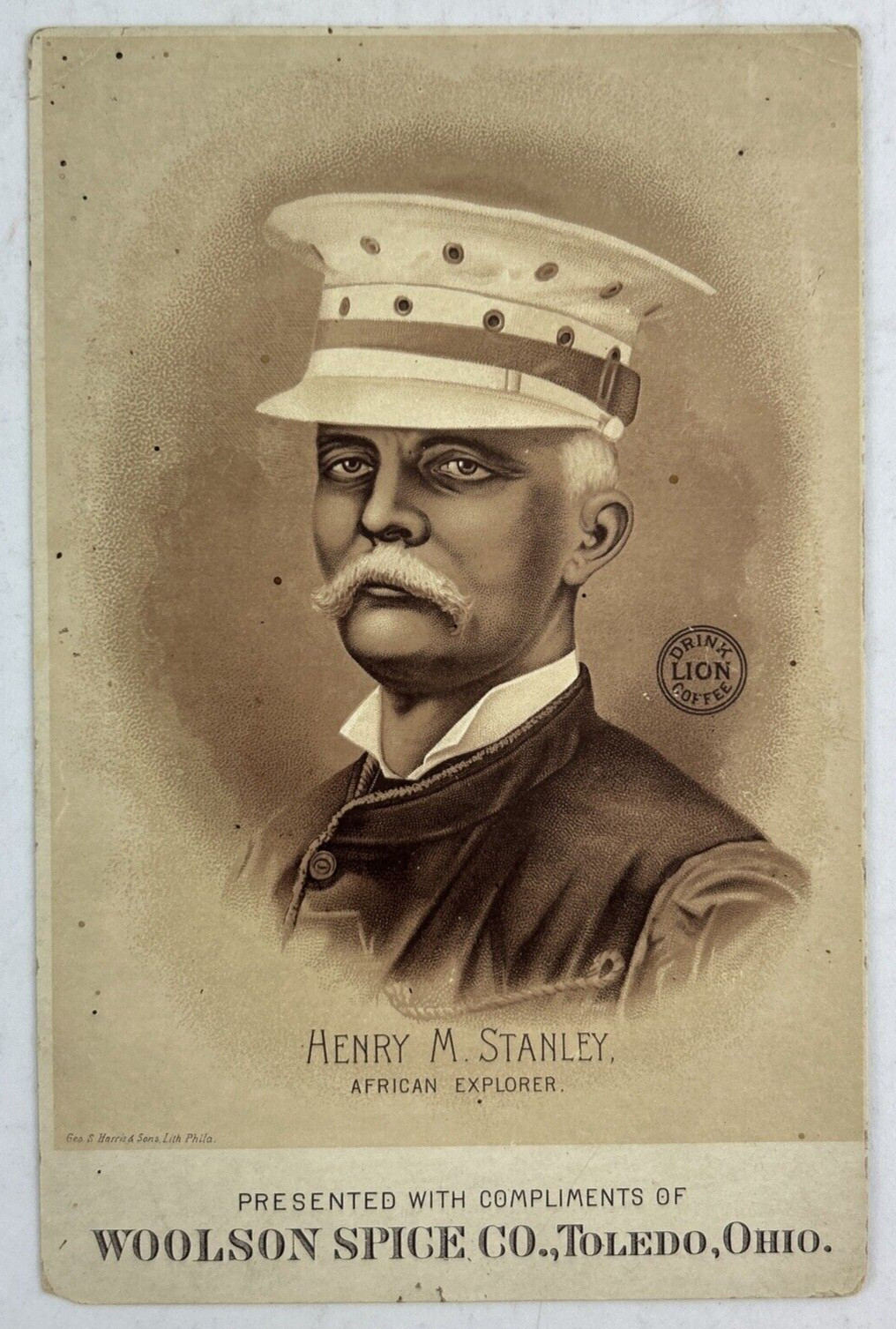 Vintage 1880’s African Explorer Henry Stanley Spice Co. Toledo Ohio Trade Card