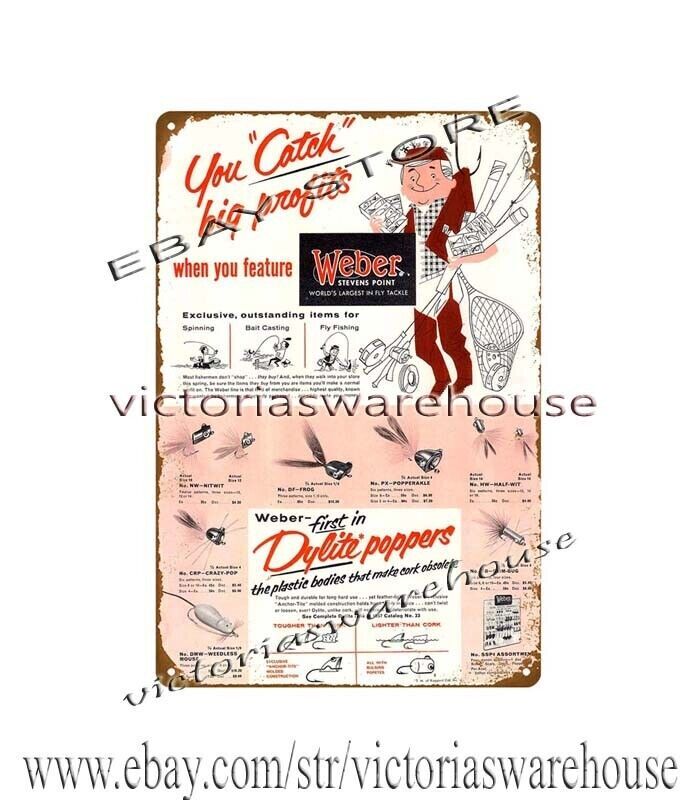 wall decoration 1957 Weber Fishing Lure Dylite poppers metal tin sign