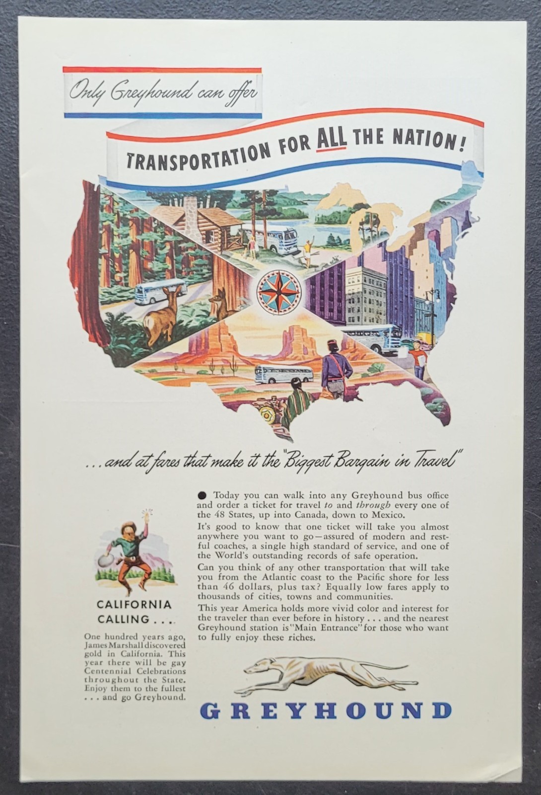 1948 Greyhound Bus Travel Transportation Vintage Print Ad USA TRAVEL a197