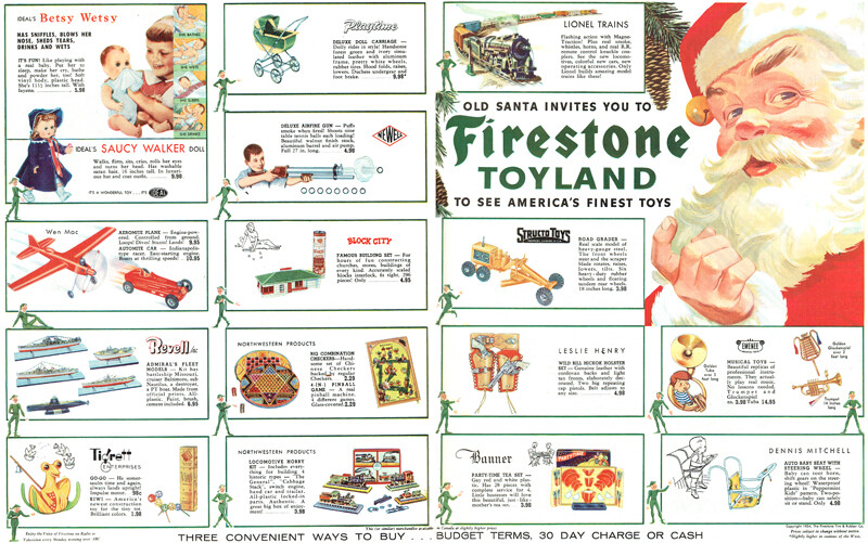 Firestone Lionel Train STRUCTO TOYS Block City SAUCY WALKER 1954 Magazine Ad
