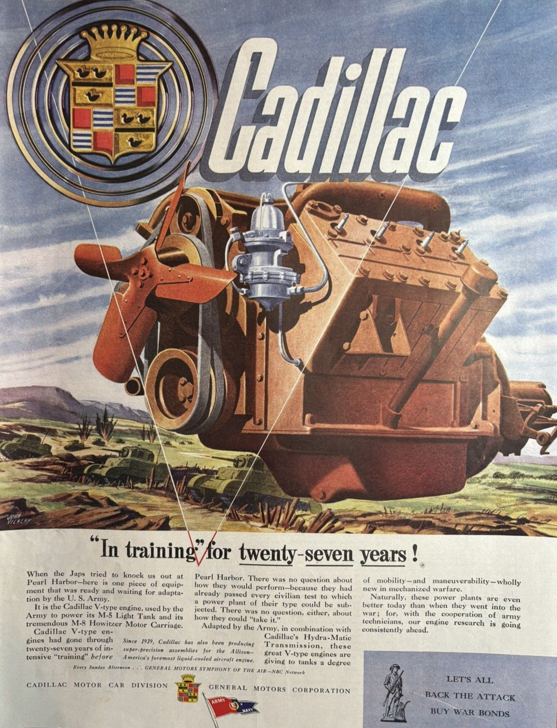 1944 Cadillac Engines M-5 Light Tank M-8 Howitzer Army GM WW II VTG Print Ad
