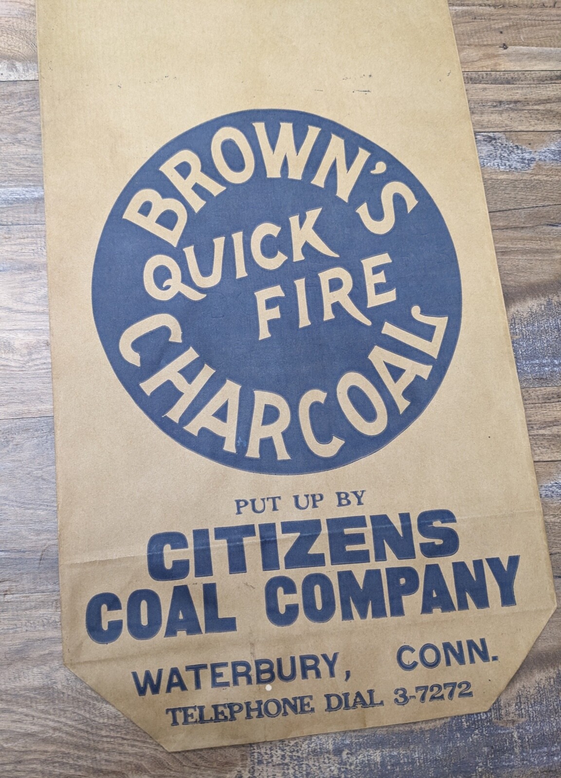 Vtg Brown’s Quick Fire Charcoal Paper Bag Citizens Coal Company Waterbury CT
