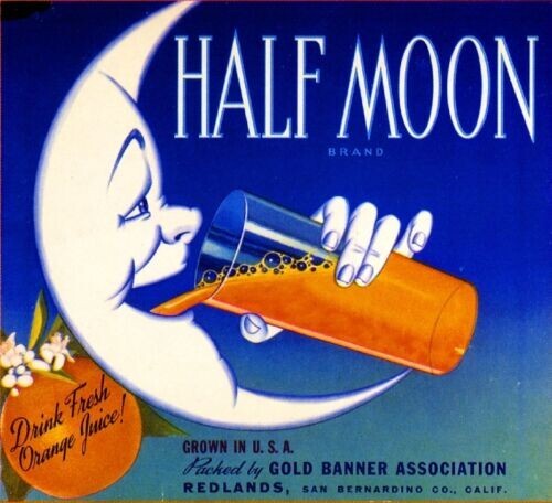 Half Moon Brand Oranges Redlands California Citrus Fruit Crate Label Art Print