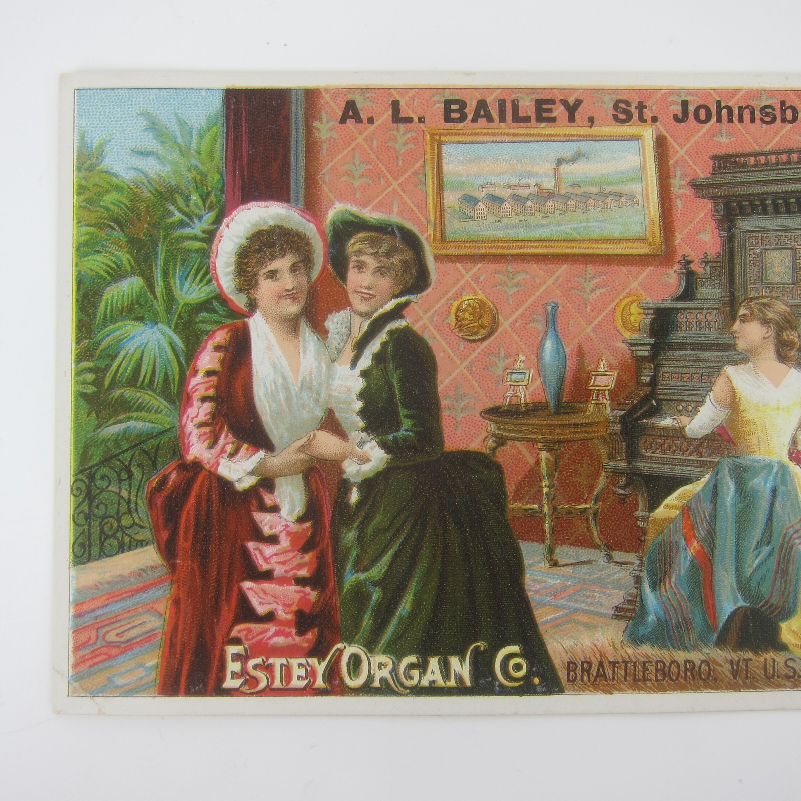 Victorian Trade Card Estey Organ Co A.L. Bailey St. Johnsbury Vermont Antique