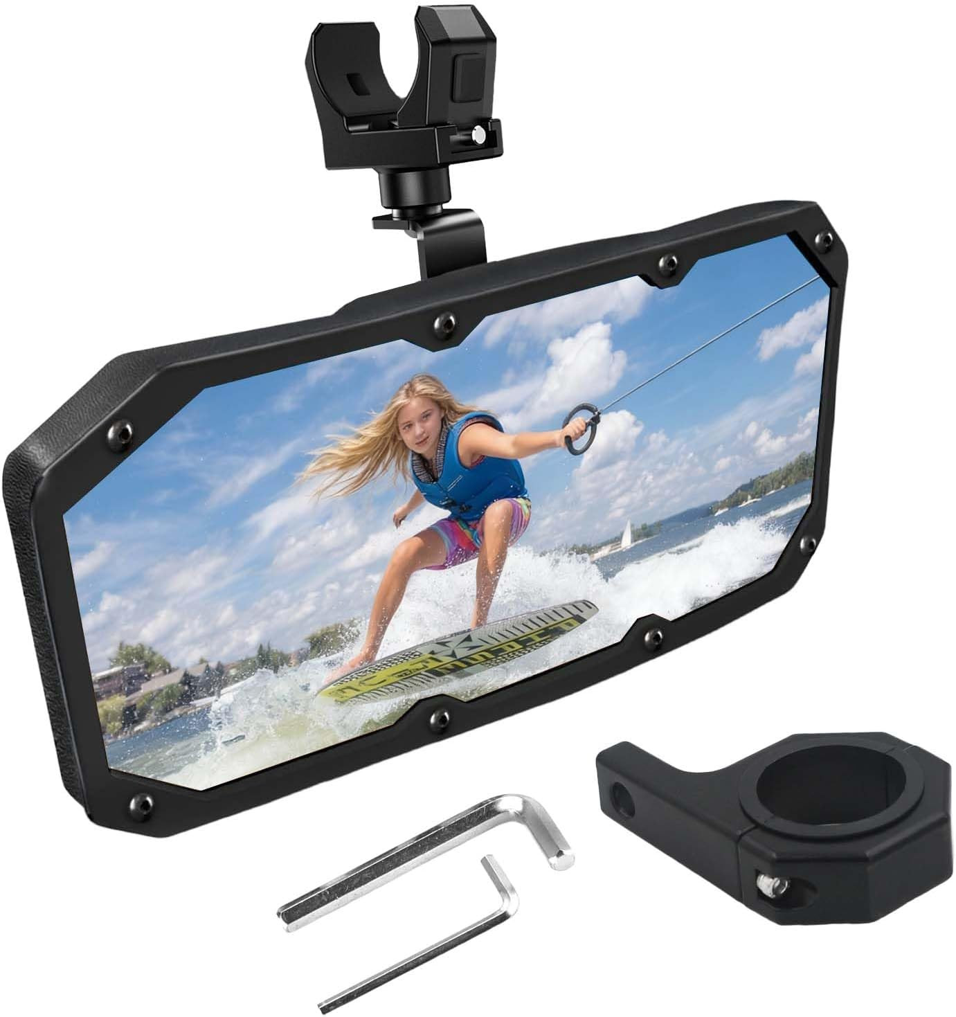 Boat Mirror with Adjustable Aluminum Clamp, Universal 11″ W X 4.2″ UTV Rear View