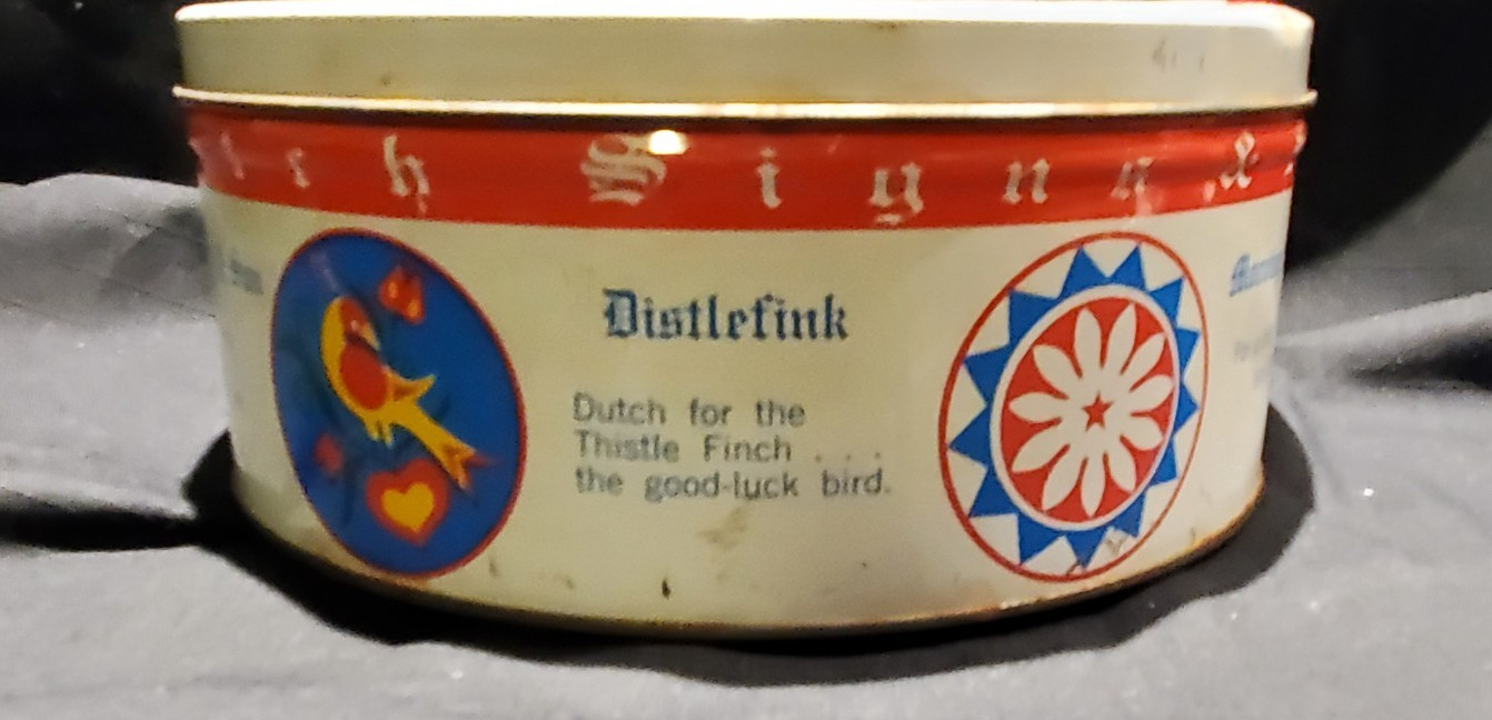 Vintage Pennsylvania PA Dutch Cookie Tin with Bird & Hex Signs – Amish