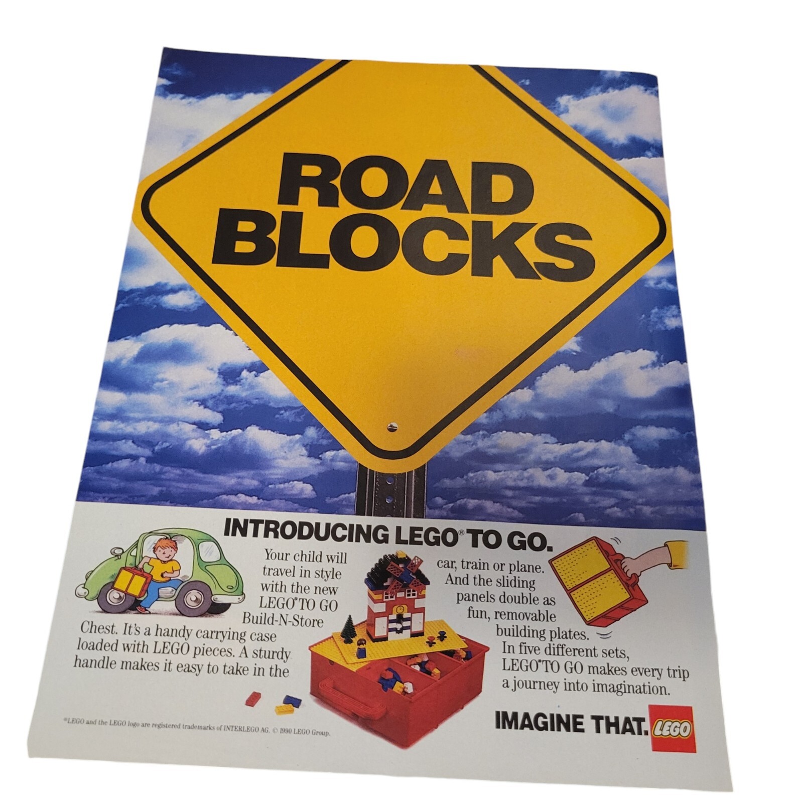 Vtg 1990 LEGO To Go Build-N-Store Chest Print AD Travel Toy