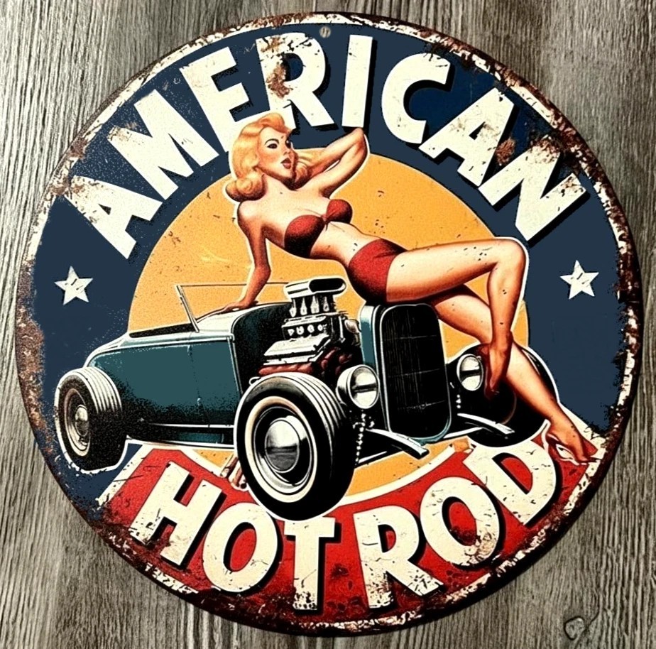 American Hot Rod 8″ Diameter Vintage Novelty Metal Sign Made In USA New!