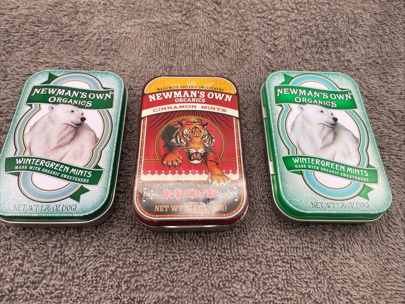 2 Newman’s Own Organics Wintergreen 1 Cinnamon & 8 Altoids Mint Tins Empty