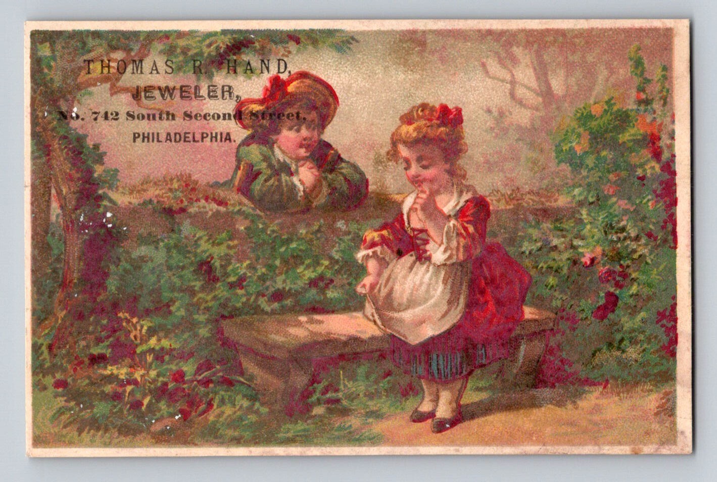Thomas Hand Jeweler People Couple Bench Garden Park Philadelphia P273