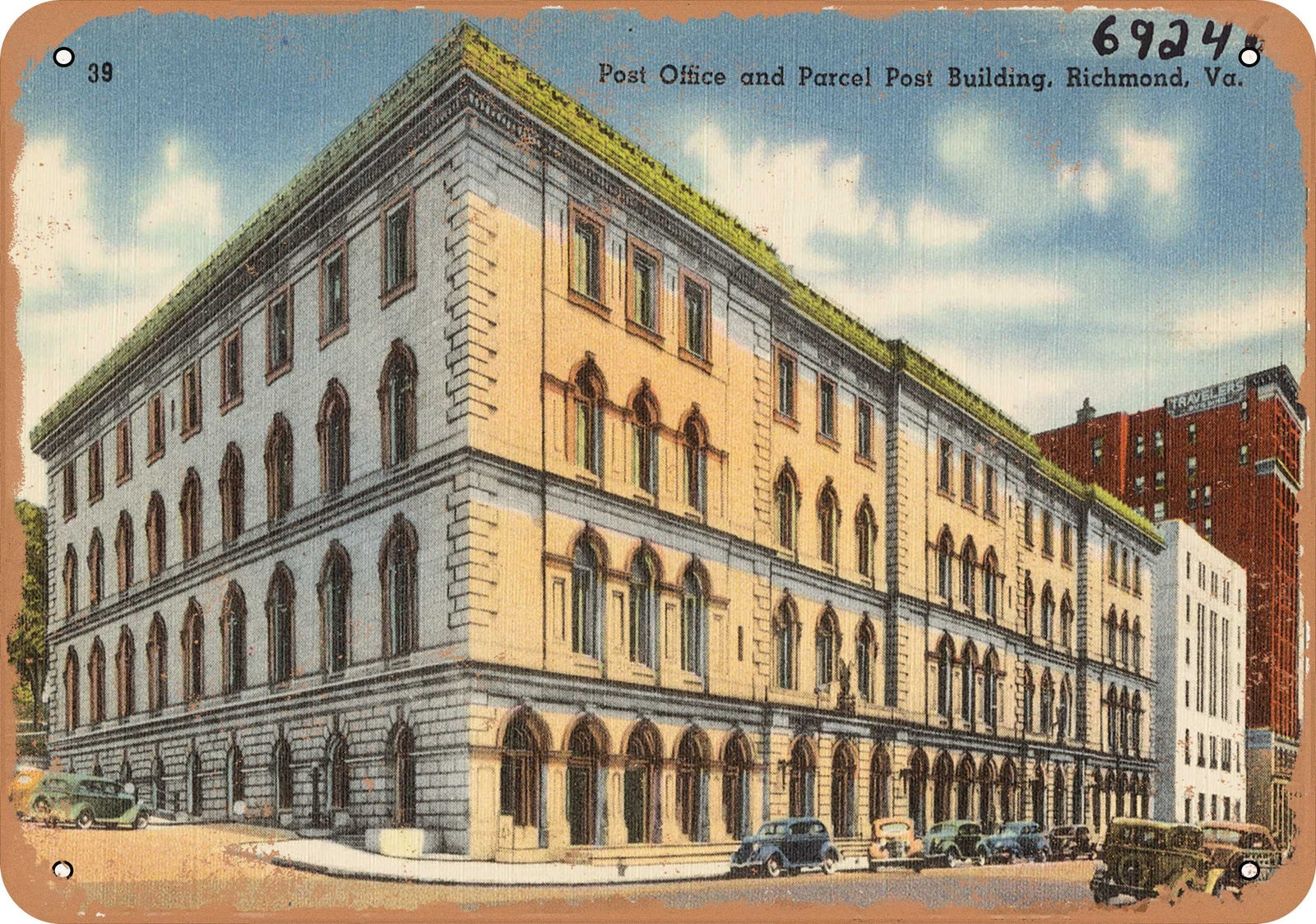 METAL SIGN – Virginia Postcard – Post office and Parcel Post building, Richmond
