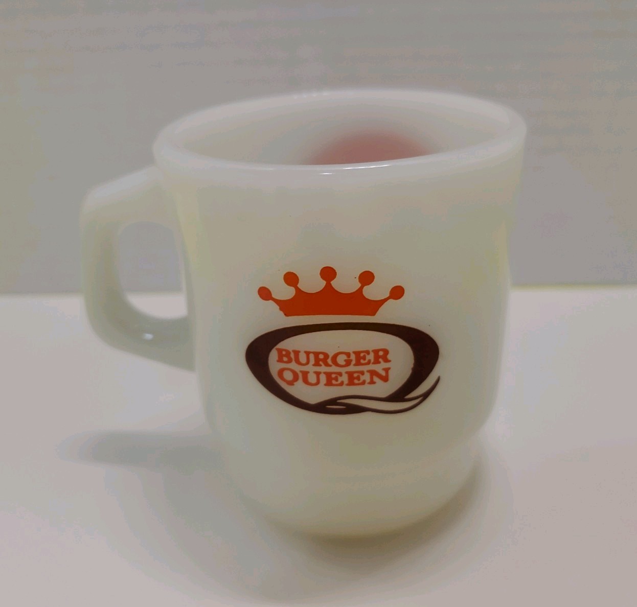 Vintage Burger Queen Good Morning Coffee Cup Fire King Anchor Hocking Milk Glass
