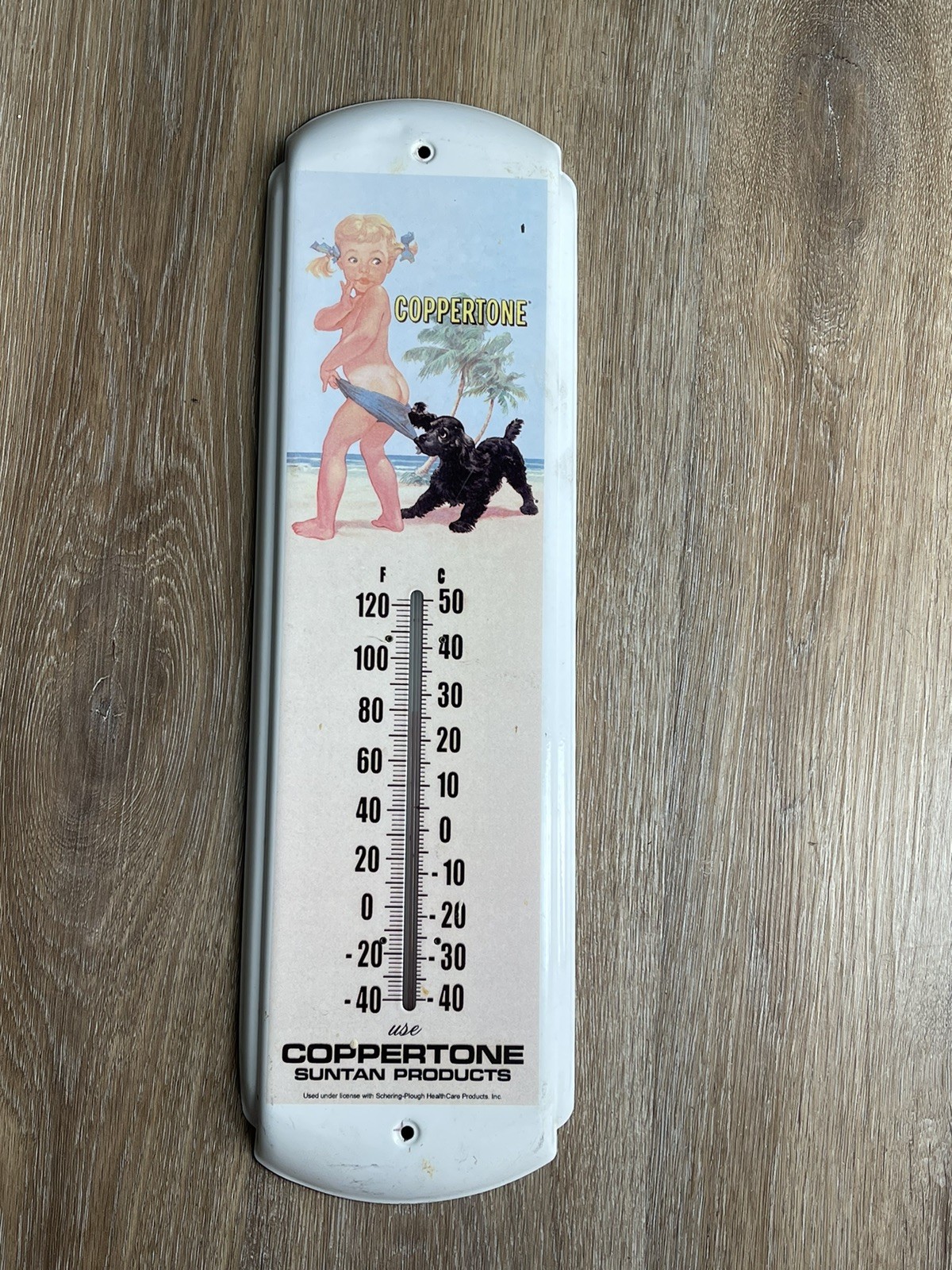 Rare Coppertone Suntan Thermometer Little Girl & Dog Excellent Condition Works