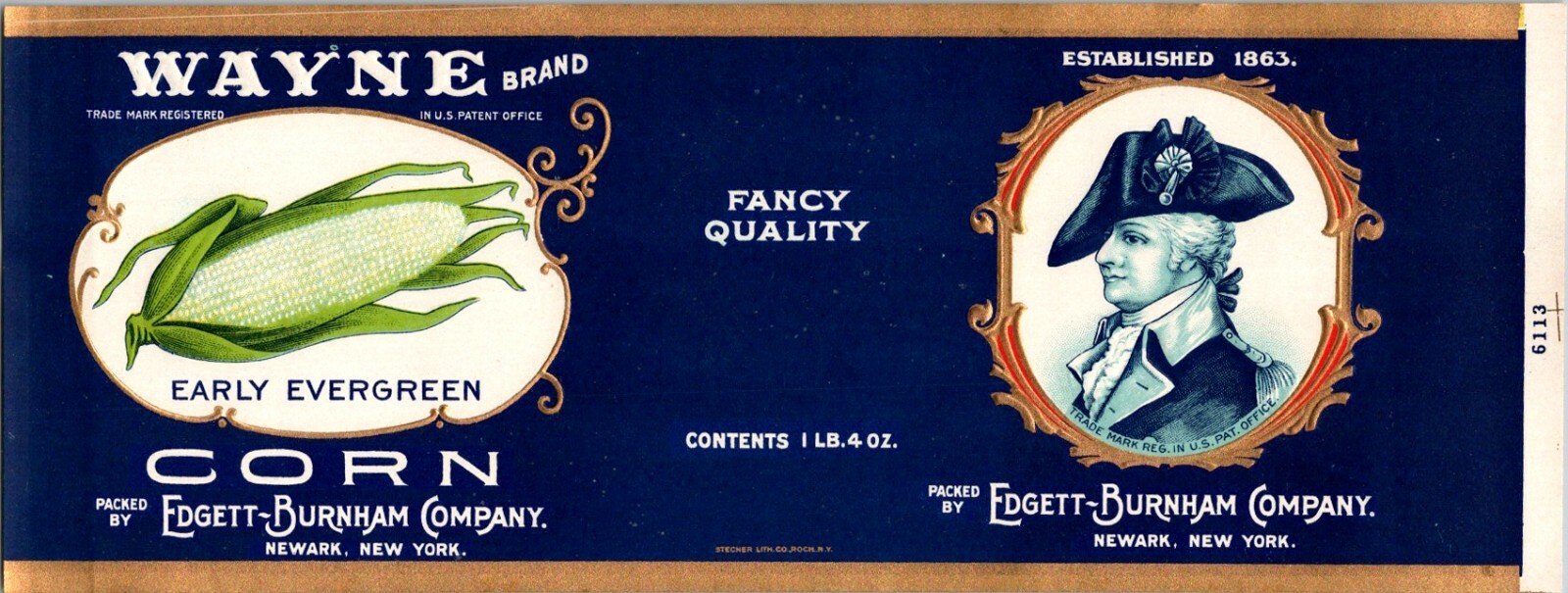 Label Wayne Brand Early Evergreen Corn Edgett Burnum Co Newark NY New York -C