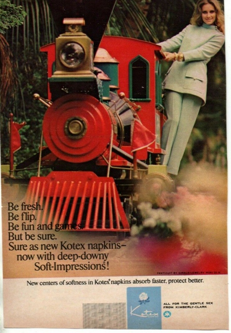 Kotex Napkins Woman Train 1970 Picture Print Ad Clipping Page Polident ad