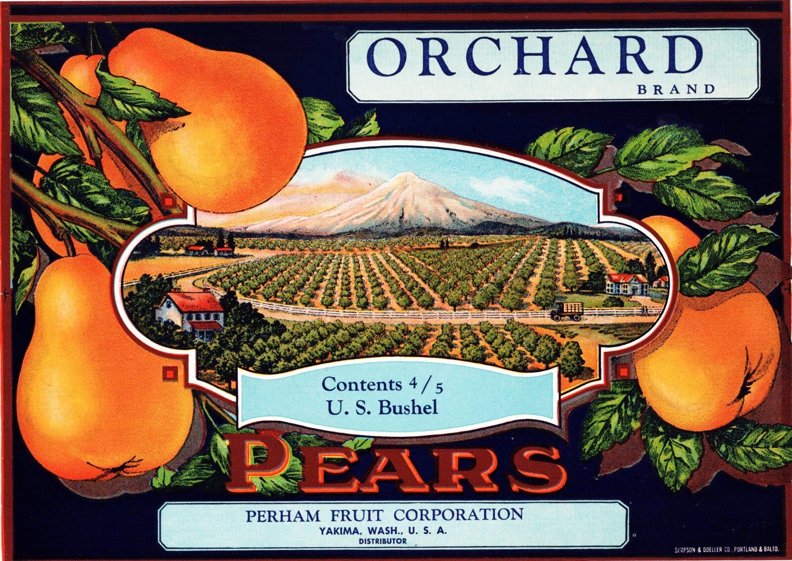 ORCHARD Brand Pears Original Fruit Crate Label – Yakima, Washington