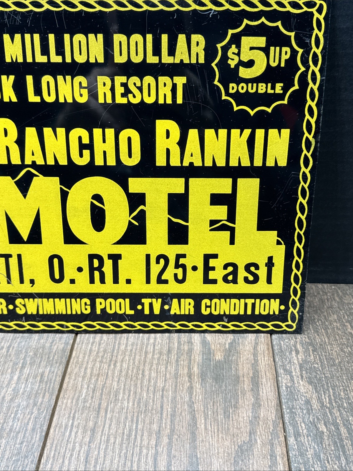 Vintage 1940s El Rancho Rankin Motel Metal Sign Cincinnati Ohio Route 125 EAST