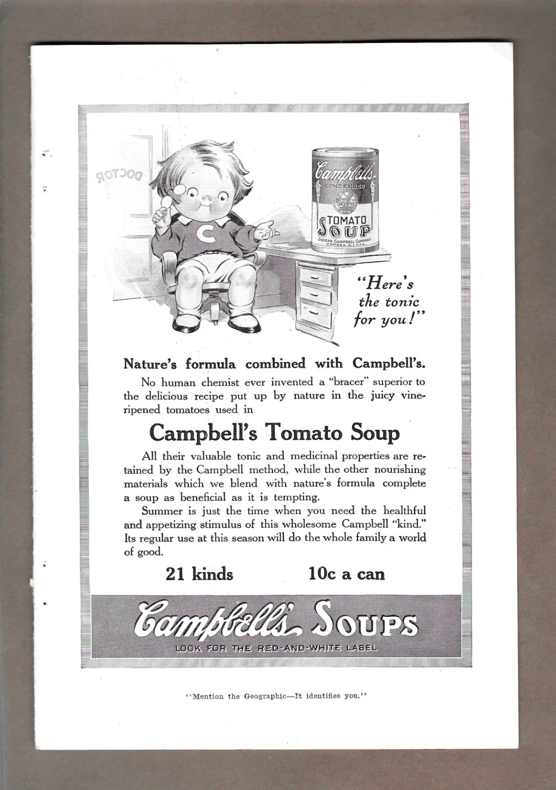 1916 Campbell’s Tomato Soup “Here’s The Tonic For You!” Vintage Print Ad