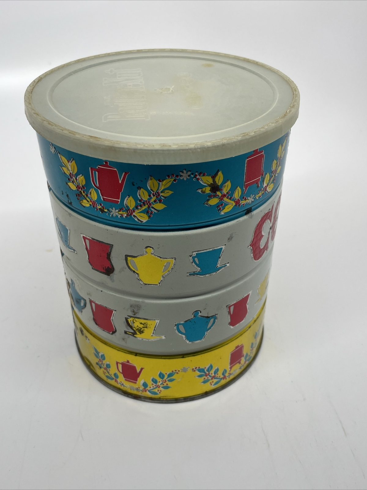 Butter-nut Holiday Coffee Tin 2Lb Red White Blue Gold With Lid