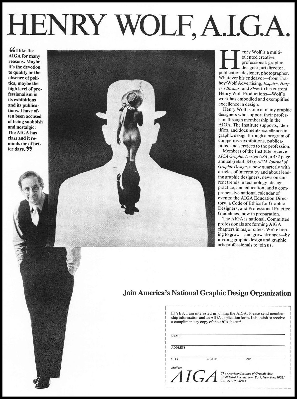 1983 Henry Wolf AIGA Photo National Graphic Design Organization Form Print Ad