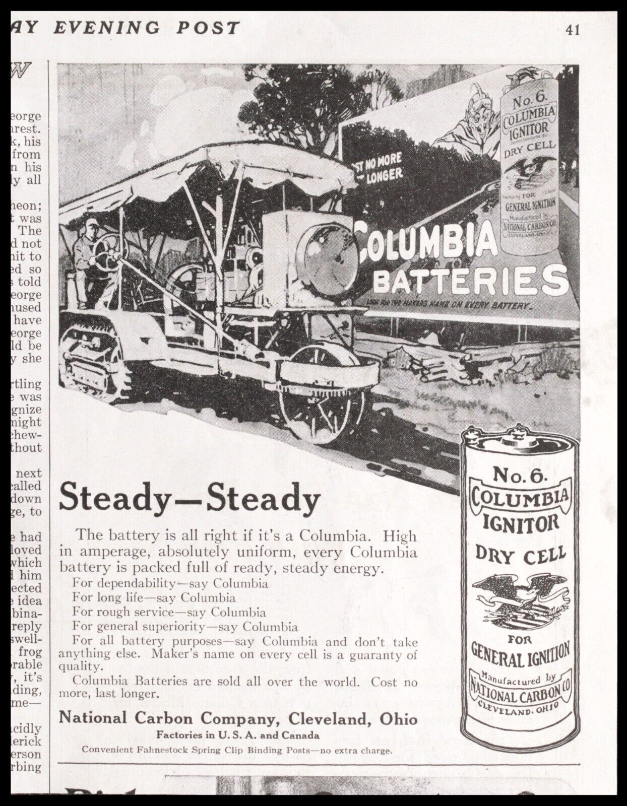 1915 Columbia Dry Cell Ignition Batteries Early Holt Caterpillar Tractor Vtg AD