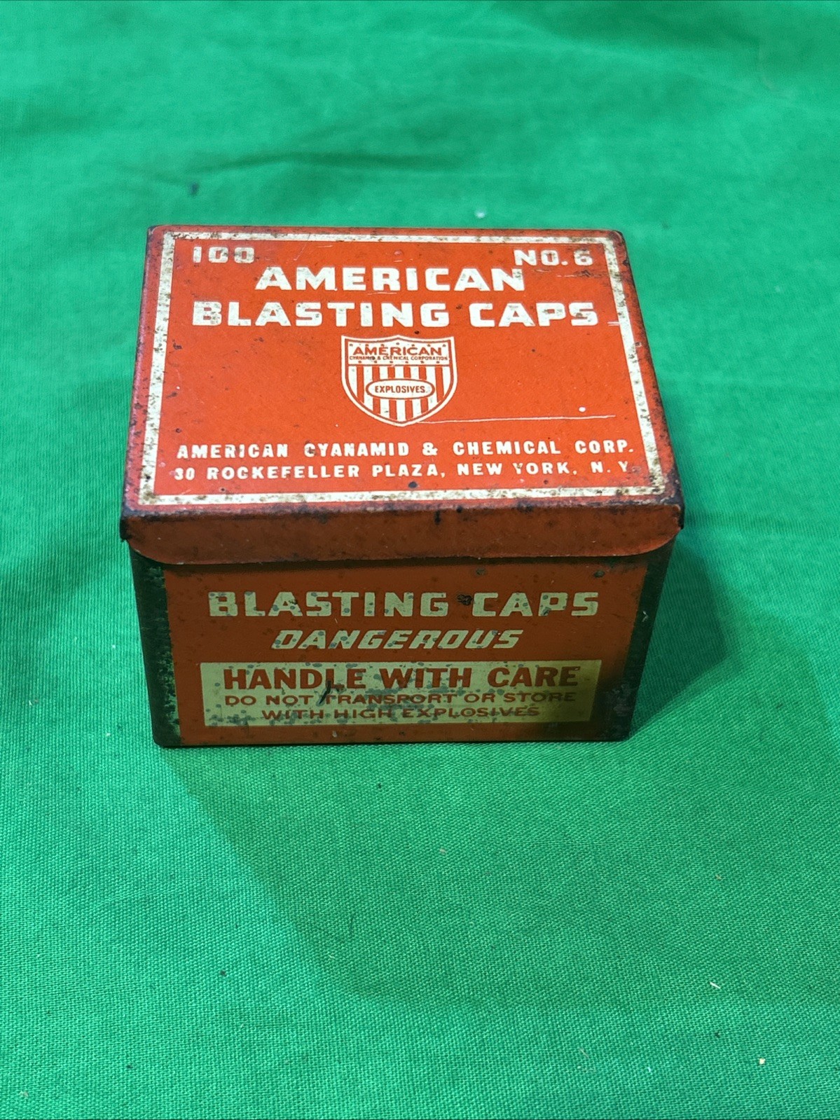 American Blasting Caps No 6 American Cyanamid & Chemical Corp NY Vintage Tin