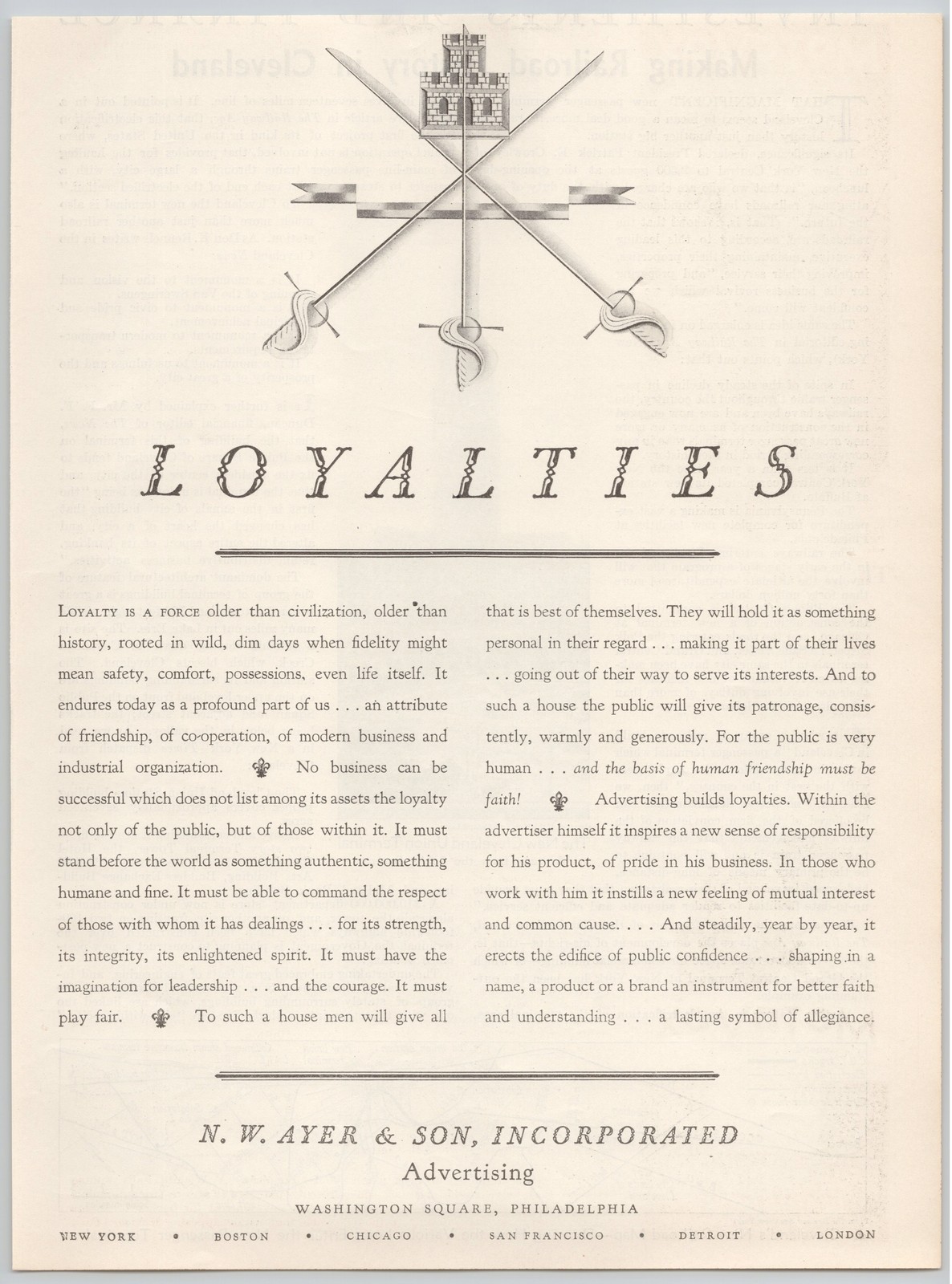 Loyalties N W Ayer & Son Leadership Allegiance 1930 Vintage Print Ad