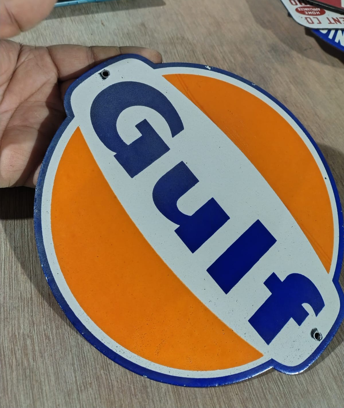 Porcelain Gulf Enamel Sign Size 8″ x 7″ Inches