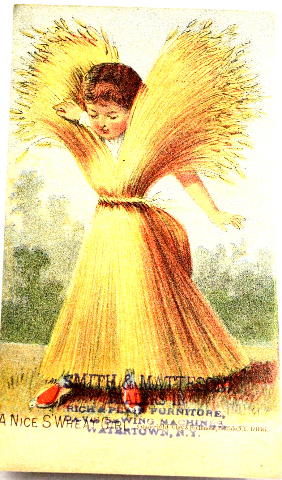 A Nice S Wheat Girl Smith & Matteson Watertown N.Y. Victorian Trade Card