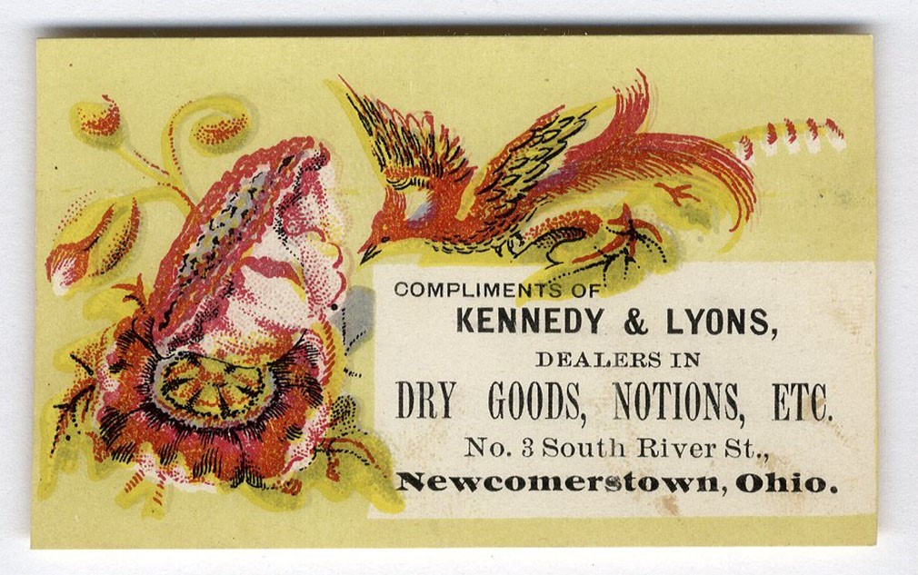 Newcomerstown Ohio KENNEDY LYONS Dry Goods Store VICTORIAN Trade Card 1880’s