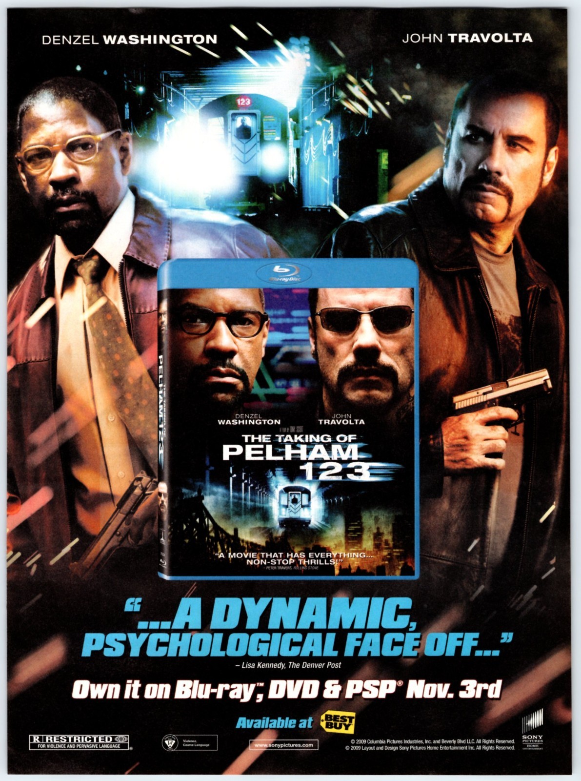 2009 DENZEL WASHINGTON JOHN TRAVOLTA PELHAM 123 DVD AD 8″X10.5″ Magazine Ad M791
