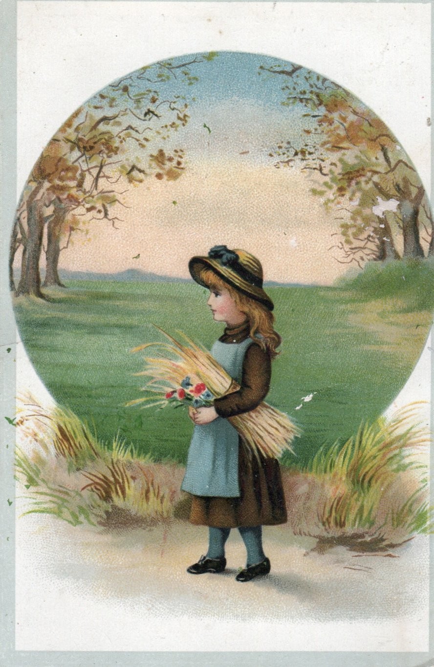 Rare Lion Coffee Victorian Trade Card-Toledo, Ohio-Girl w/ Wheat Sheath