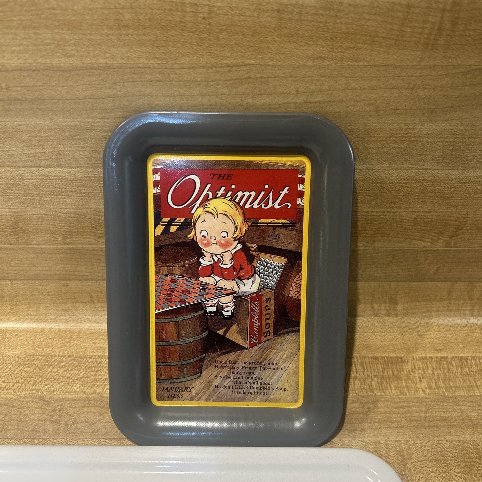 Vintage 1994 Cambell’s Kids Tin Serving Tray – Optimist Gray