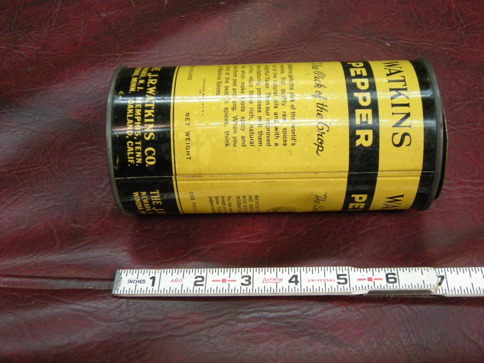 Vintage J.R. Watkins Cylindrical Pepper Tin, 1930’s?
