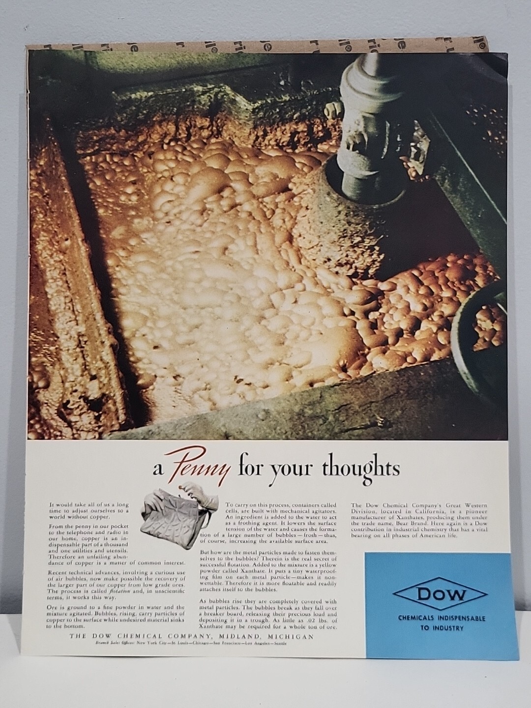 1940 Dow Chemical Fortune WW2 Print Ad Q3 Copper Flotation Penny Midland